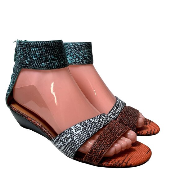 Rebecca Minkoff Sandals Womens 7.5 Wedge Ankle Strap Zip Multicolor Animal Print - Picture 15 of 16